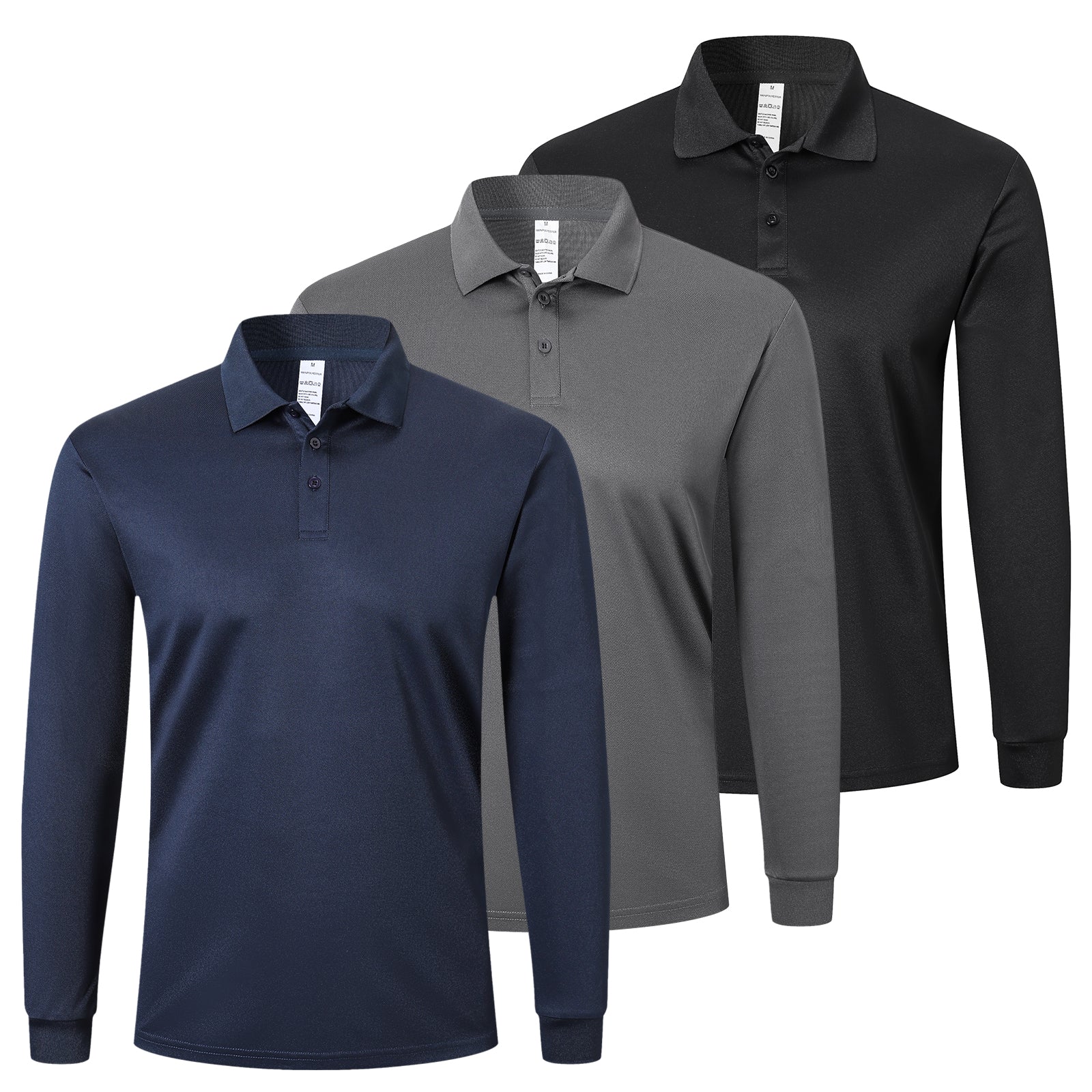 Mens Polo Shirts Long Sleeve 3 Pack Quick Dry Breathable Lightweight Golf Polo T Shirts Casual Sports Gym Tennis Tops