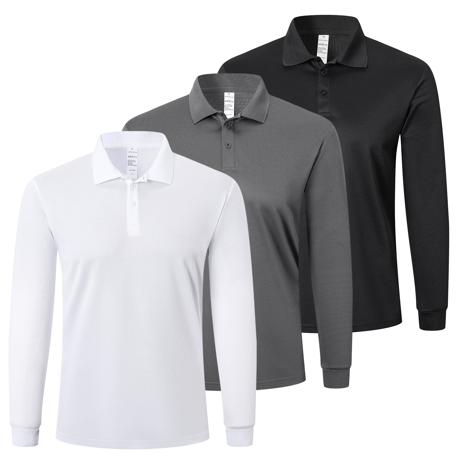 Mens Polo Shirts Long Sleeve 3 Pack Quick Dry Breathable Lightweight Golf Polo T Shirts Casual Sports Gym Tennis Tops
