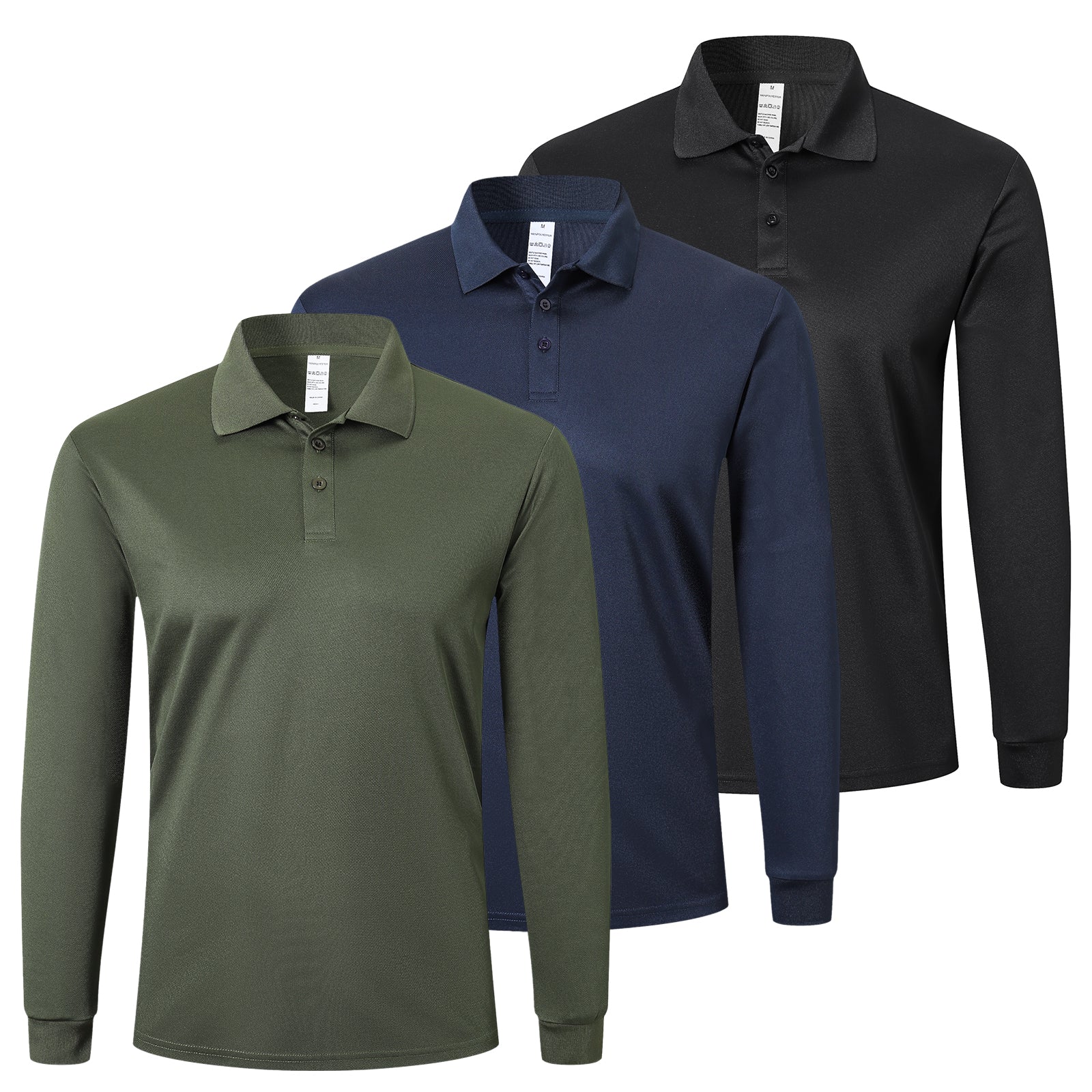 Mens Polo Shirts Long Sleeve 3 Pack Quick Dry Breathable Lightweight Golf Polo T Shirts Casual Sports Gym Tennis Tops