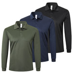 Mens Polo Shirts Long Sleeve 3 Pack Quick Dry Breathable Lightweight Golf Polo T Shirts Casual Sports Gym Tennis Tops