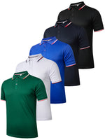 5 Pack Mens Polo Shirts Breathable Moisture Wicking Work Polo T Shirts Casual Tops Short Sleeve Golf Shirts Sports Tee