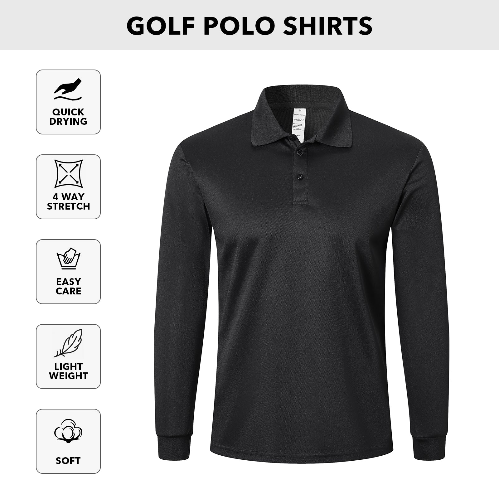 Mens Polo Shirts Long Sleeve 3 Pack Quick Dry Breathable Lightweight Golf Polo T Shirts Casual Sports Gym Tennis Tops