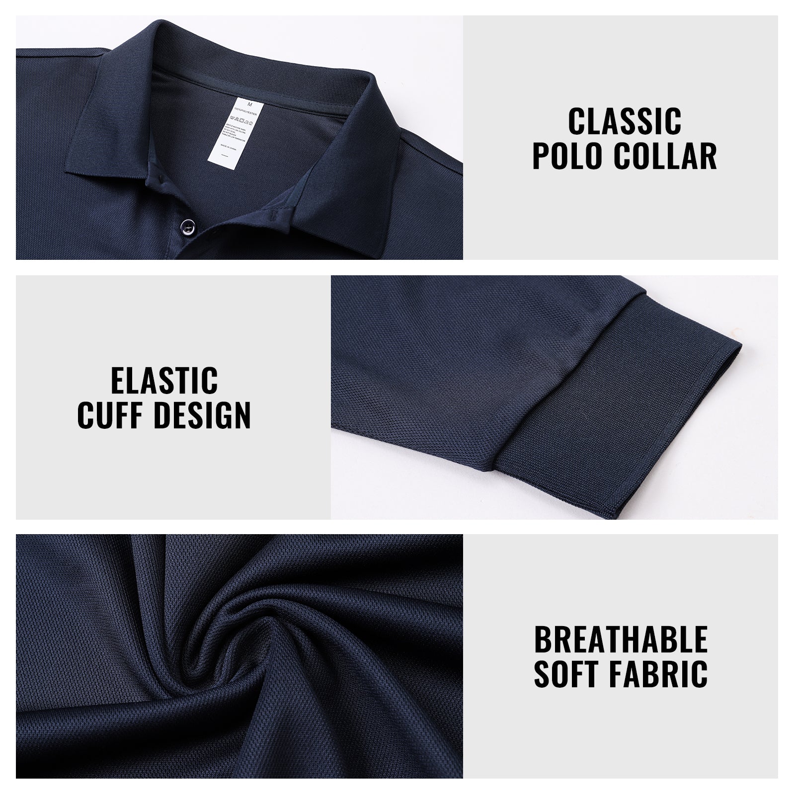 Mens Polo Shirts Long Sleeve 3 Pack Quick Dry Breathable Lightweight Golf Polo T Shirts Casual Sports Gym Tennis Tops