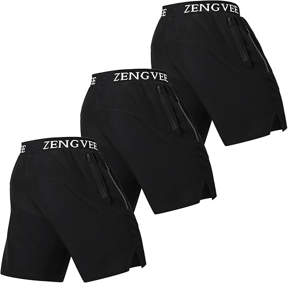 ZENGVEE 3 Pack Men's Athletic Running Shorts with Zipper Pockets Quick Dry Lightweight Gym Shorts Workout Casual