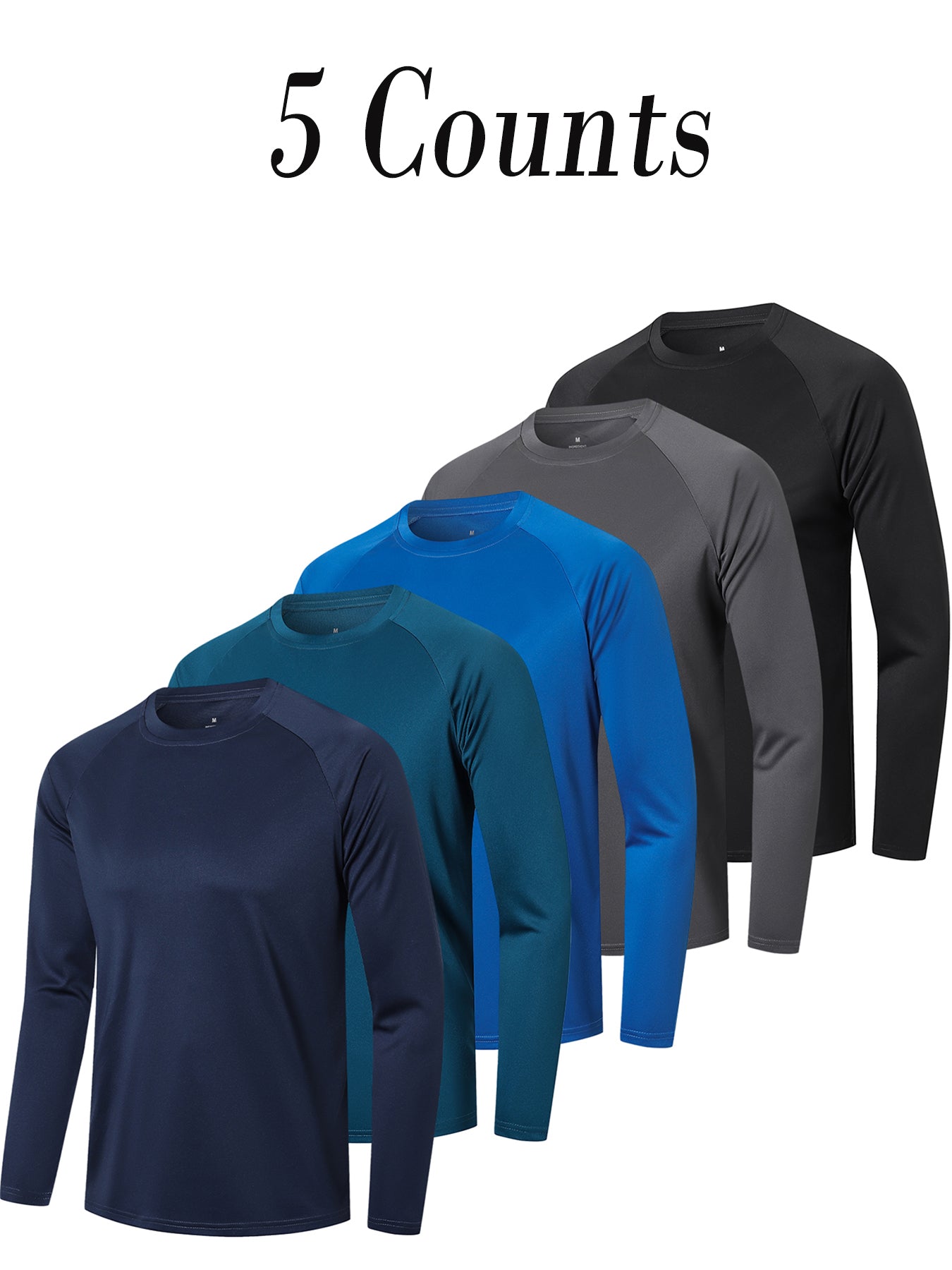 5 Pack Long Sleeve Shirts for Men Moisture Wicking UPF SPF Sun Protection Tee Shirts Workout T Shirts Casual
