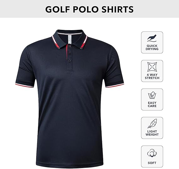 5 Pack Mens Polo Shirts Breathable Moisture Wicking Work Polo T Shirts Casual Tops Short Sleeve Golf Shirts Sports Tee