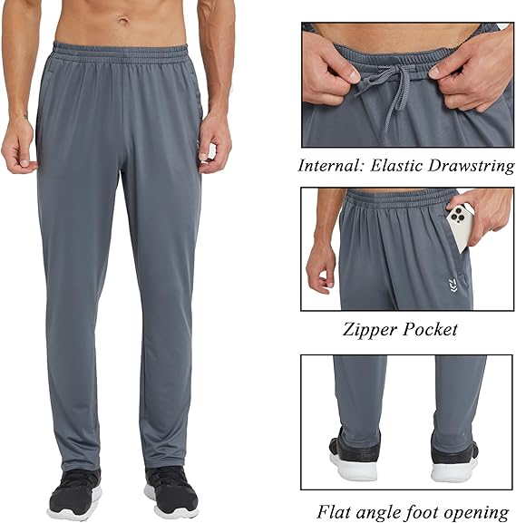 Men's Sweatpants with  Pockets Open Bottom Athletic Pants for Jogging, Workout, Gym, Running, Training