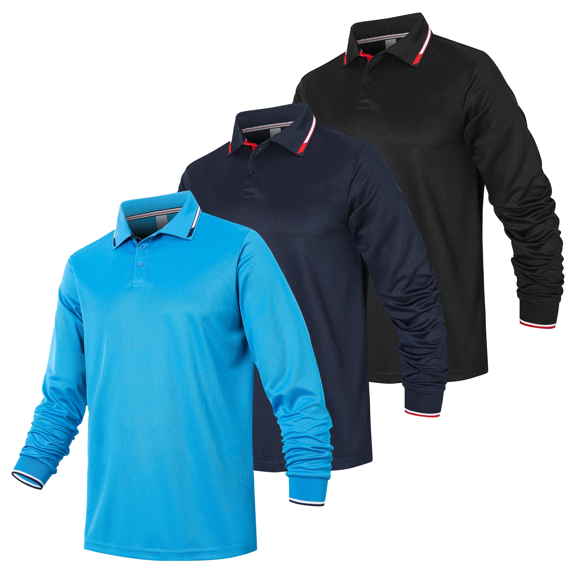 Gaiatiger 3 Pack Mens Polo Shirts Breathable Moisture Wicking Work Polo T Shirts Casual Tops Long Sleeve Golf Shirts Sports Tee
