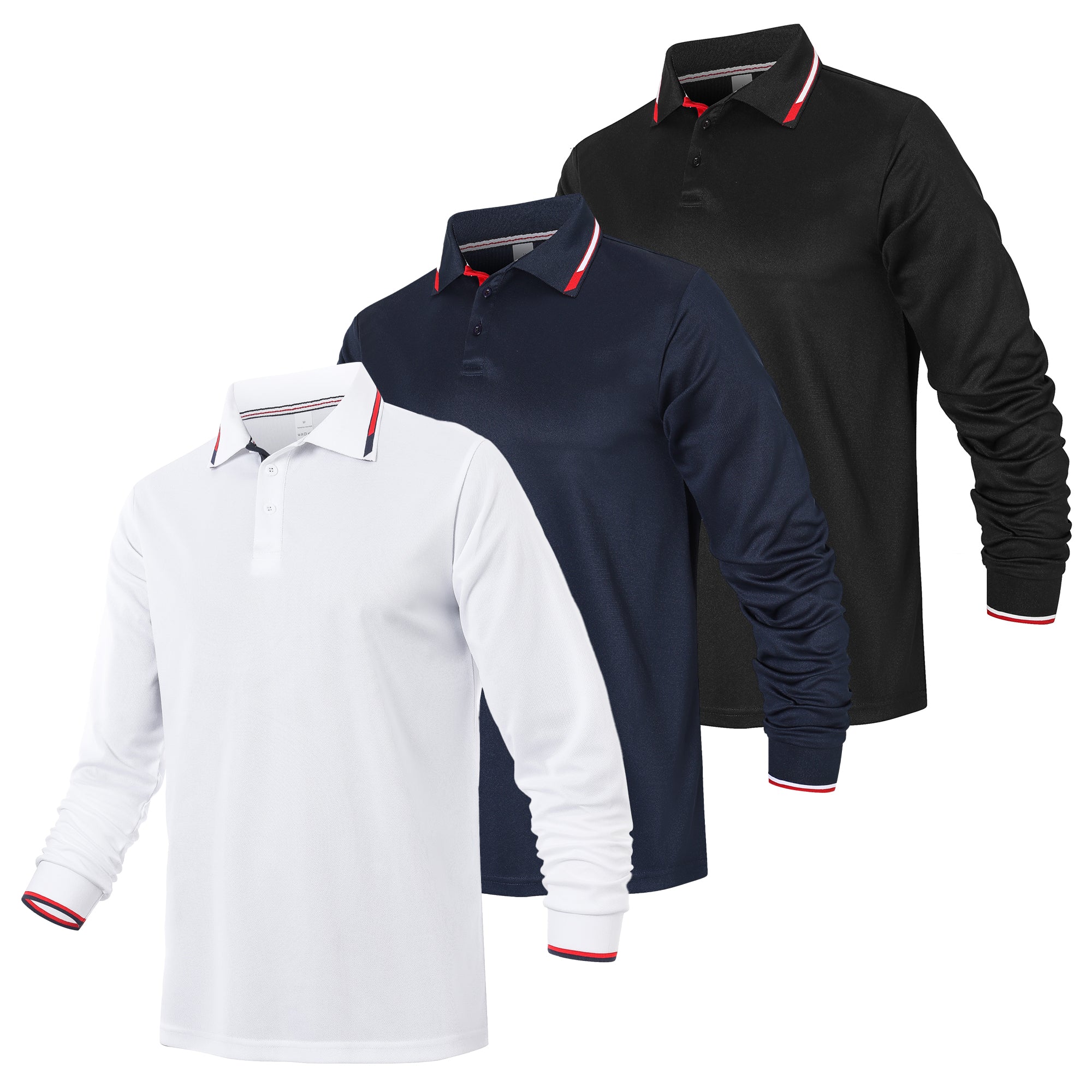 Gaiatiger 3 Pack Mens Polo Shirts Breathable Moisture Wicking Work Polo T Shirts Casual Tops Long Sleeve Golf Shirts Sports Tee