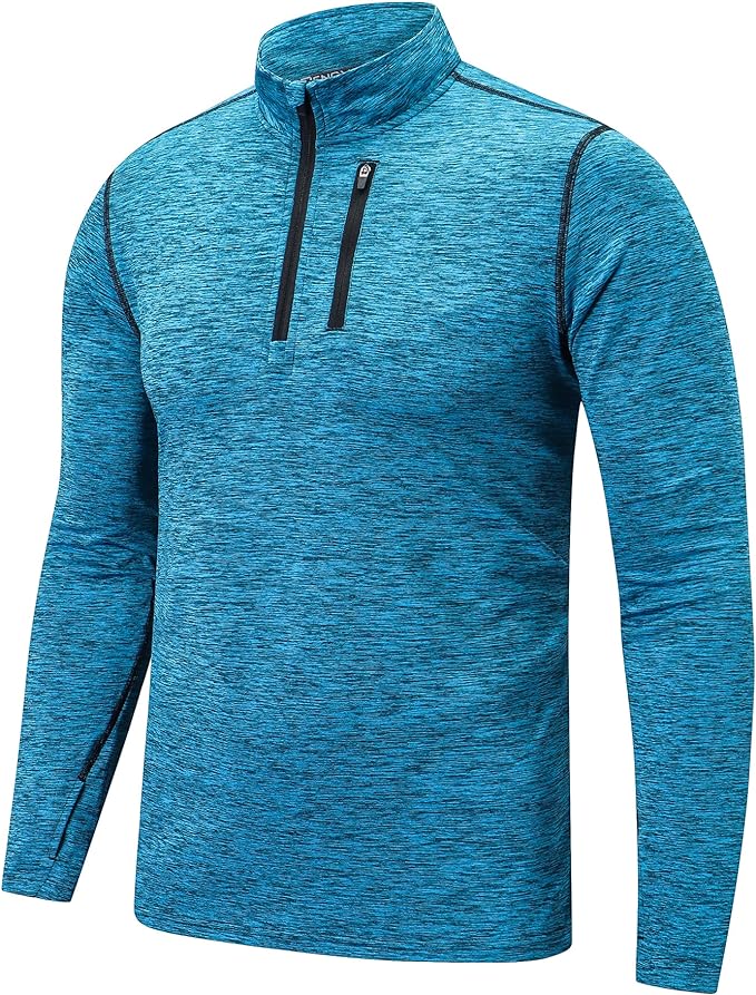 frueo Mens Long Sleeve 1/4 Zip Warm Sportwear Running Gym Tops