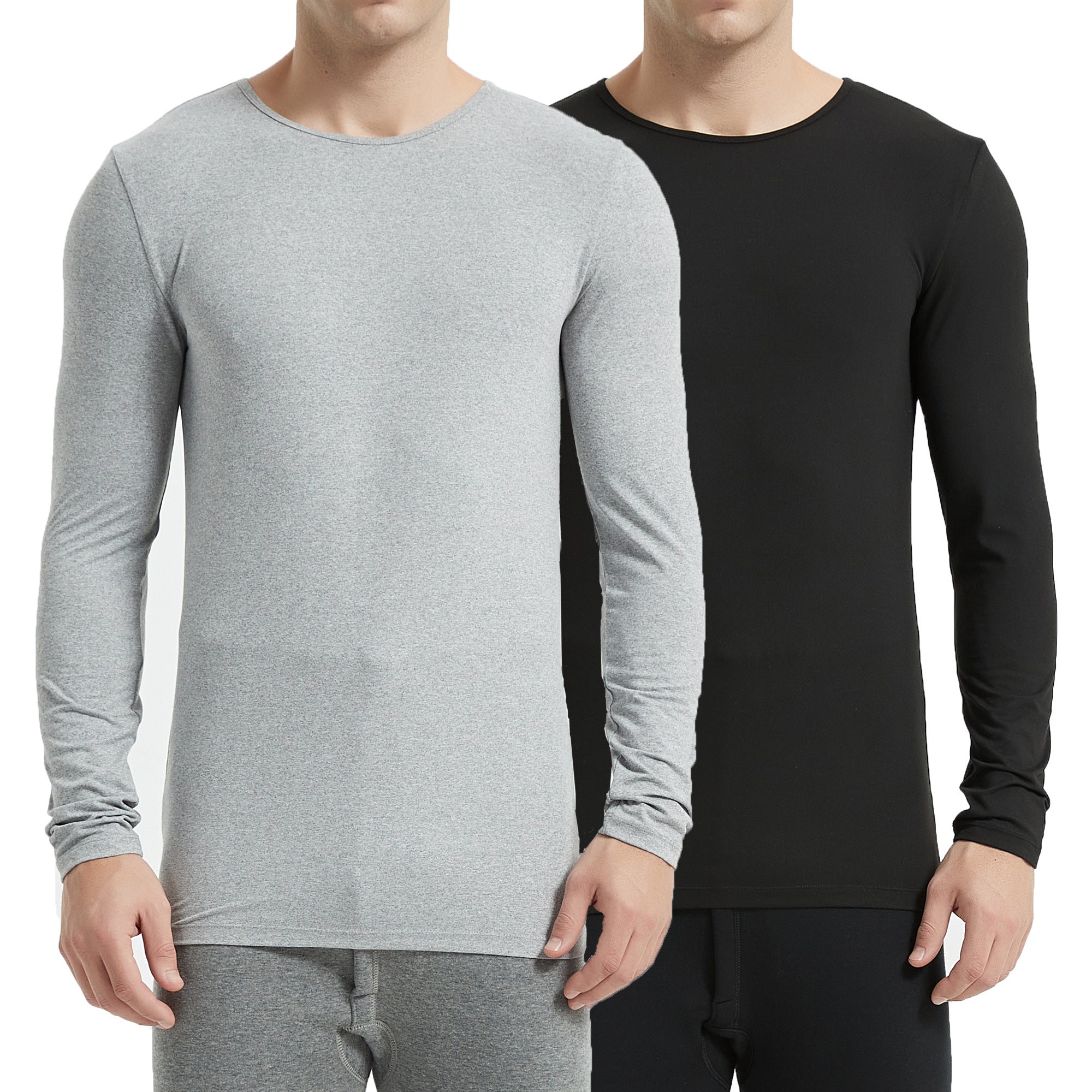 frueo 2 Pack Men's Inner Fleece Thermal Underwear Soft Warm Top