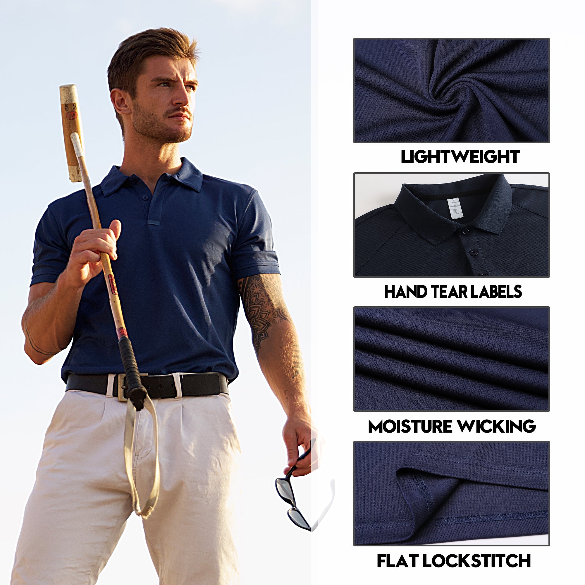Men's Polo Shirt Short Sleeve T-Shirt Golf Polo Moisture Wicking Polo Shirts for Men Breathable Gym Sport T-Shirt for Golf Tennis Work