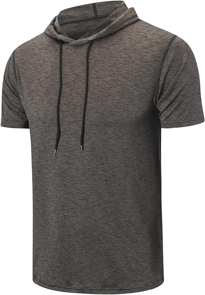 HUAKANG Men's Short Sleeve Athletic Hoodies Gym Tops