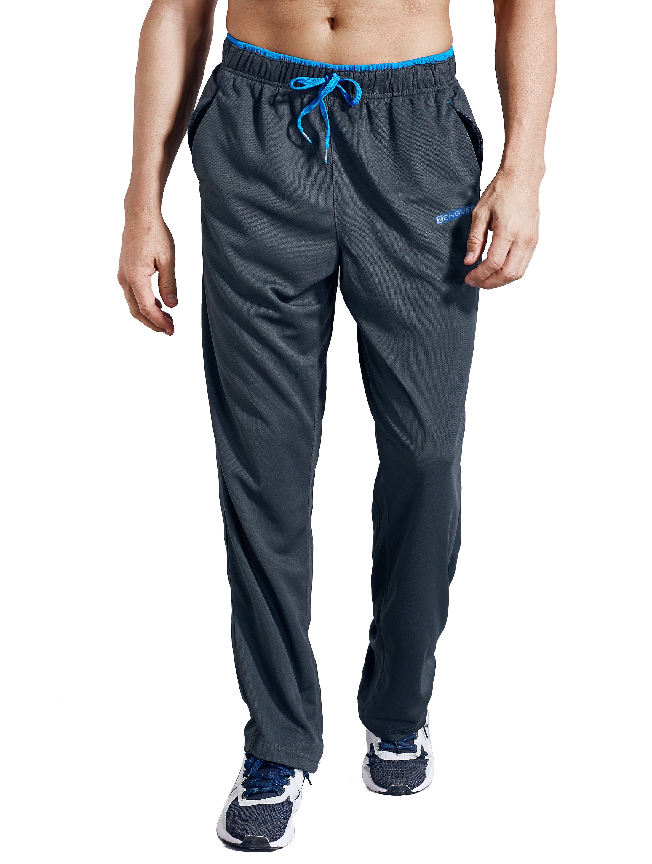 Men's Sweatpants with Zipper Pockets Open Bottom Athletic Pants