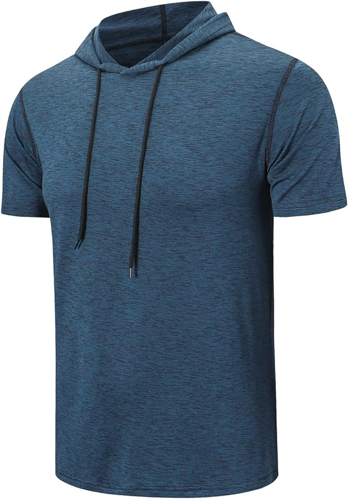 HUAKANG Men's Short Sleeve Athletic Hoodies Gym Tops