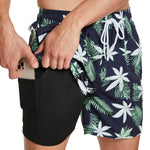 frueo 2 in 1 Swimming Trunks Men with Zipper Pocket Beach Shorts