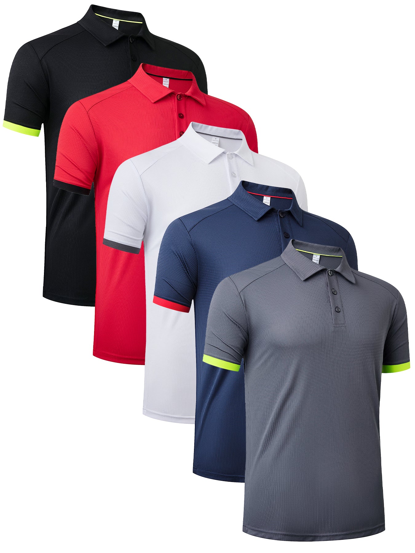 Gaiatiger 5 Pack Mens Polo Shirts Multipack Short Sleeve Breathable Golf Polo Collar Buttoned Mens Tops Gym Sport T Shirts