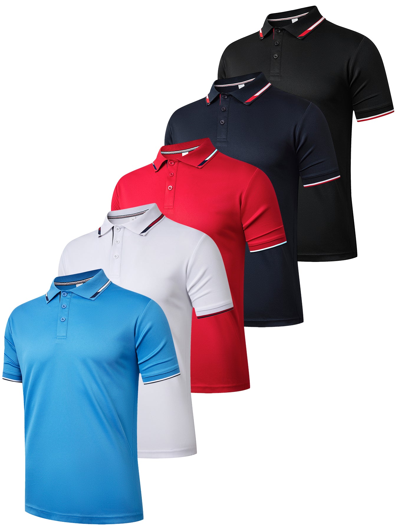 5 Pack Mens Polo Shirts Breathable Moisture Wicking Work Polo T Shirts Casual Tops Short Sleeve Golf Shirts Sports Tee