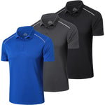 3 Pack Mens Golf Polo Shirts Breathable Quick-Dry Outdoor Sports Tops