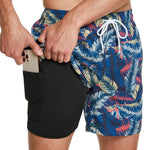 frueo 2 in 1 Swimming Trunks Men with Zipper Pocket Beach Shorts