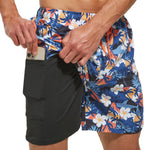 frueo 2 in 1 Swimming Trunks Men with Zipper Pocket Beach Shorts