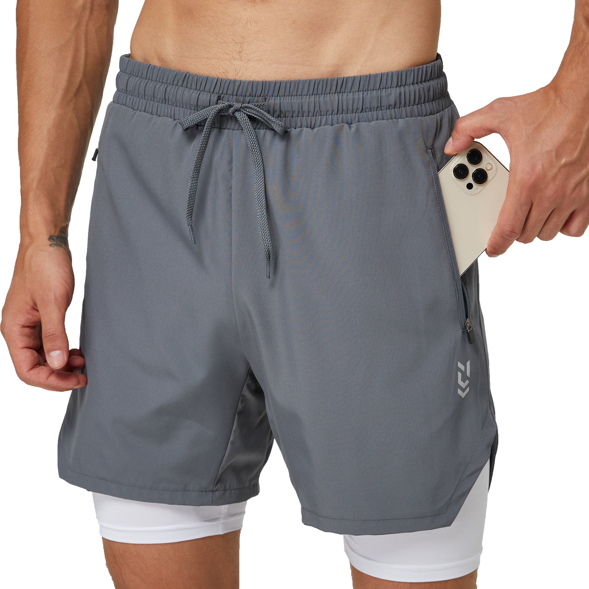 frueo 2 Pack 2 in 1 Mens Running Shorts with Zipper Pocket