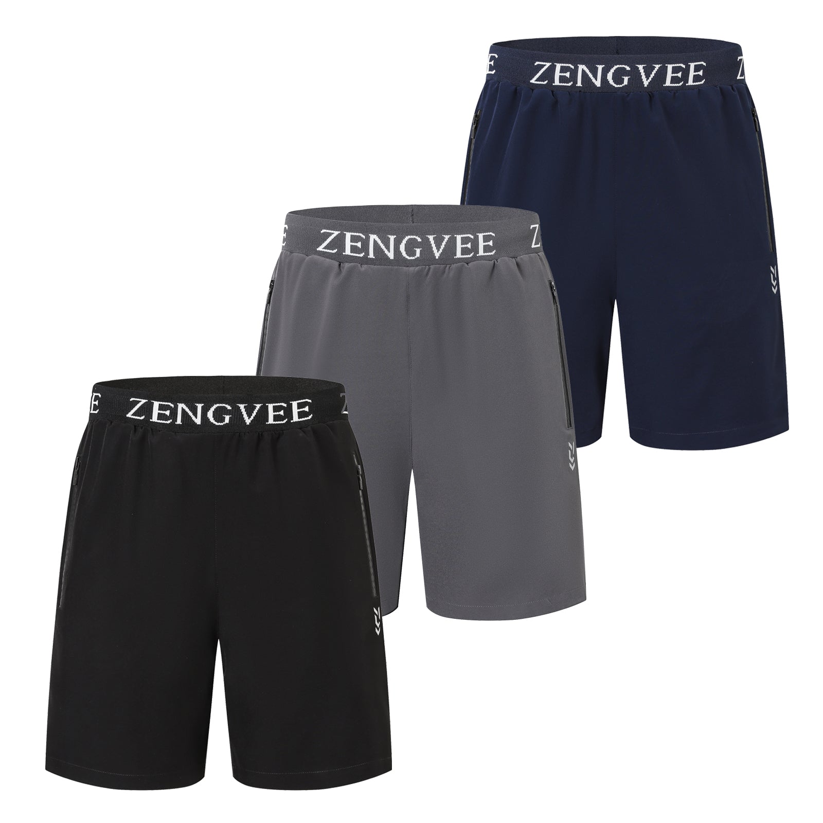 ZENGVEE 3 Pack Men's Athletic Running Shorts with Zipper Pockets Quick Dry Lightweight Gym Shorts Workout Casual