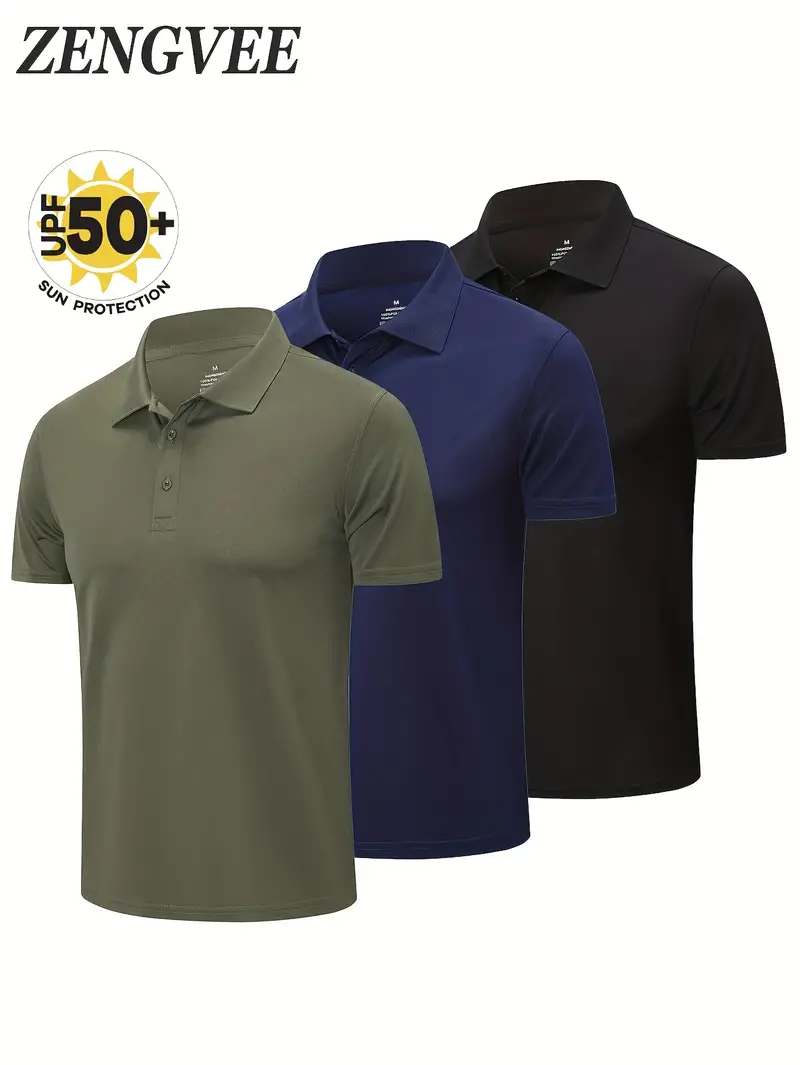 3 Pack Men's Polo Shirts Short Sleeve Quick Dry Breathable Golf Polo Shirts