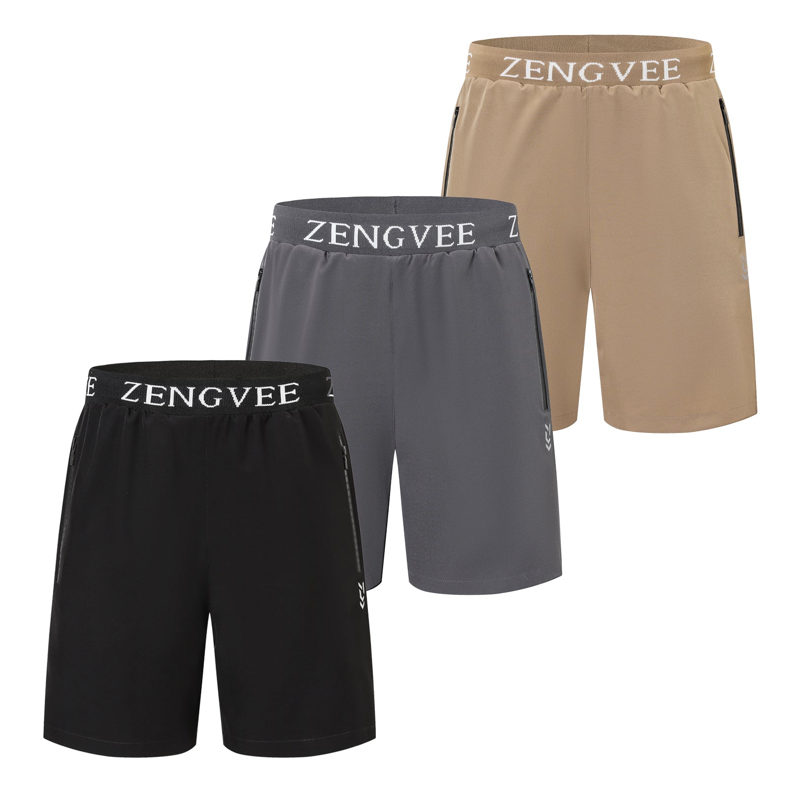 ZENGVEE 3 Pack Men's Athletic Running Shorts with Zipper Pockets Quick Dry Lightweight Gym Shorts Workout Casual