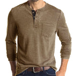 Mens Henley Long Sleeve T Shirt  Casual Fashion Basic Tops