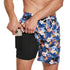 frueo 2 in 1 Swimming Trunks Men with Zipper Pocket Beach Shorts