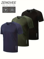 ZENGVEE 3pcs Breathable T-shirts with Reflective Stripes for Men