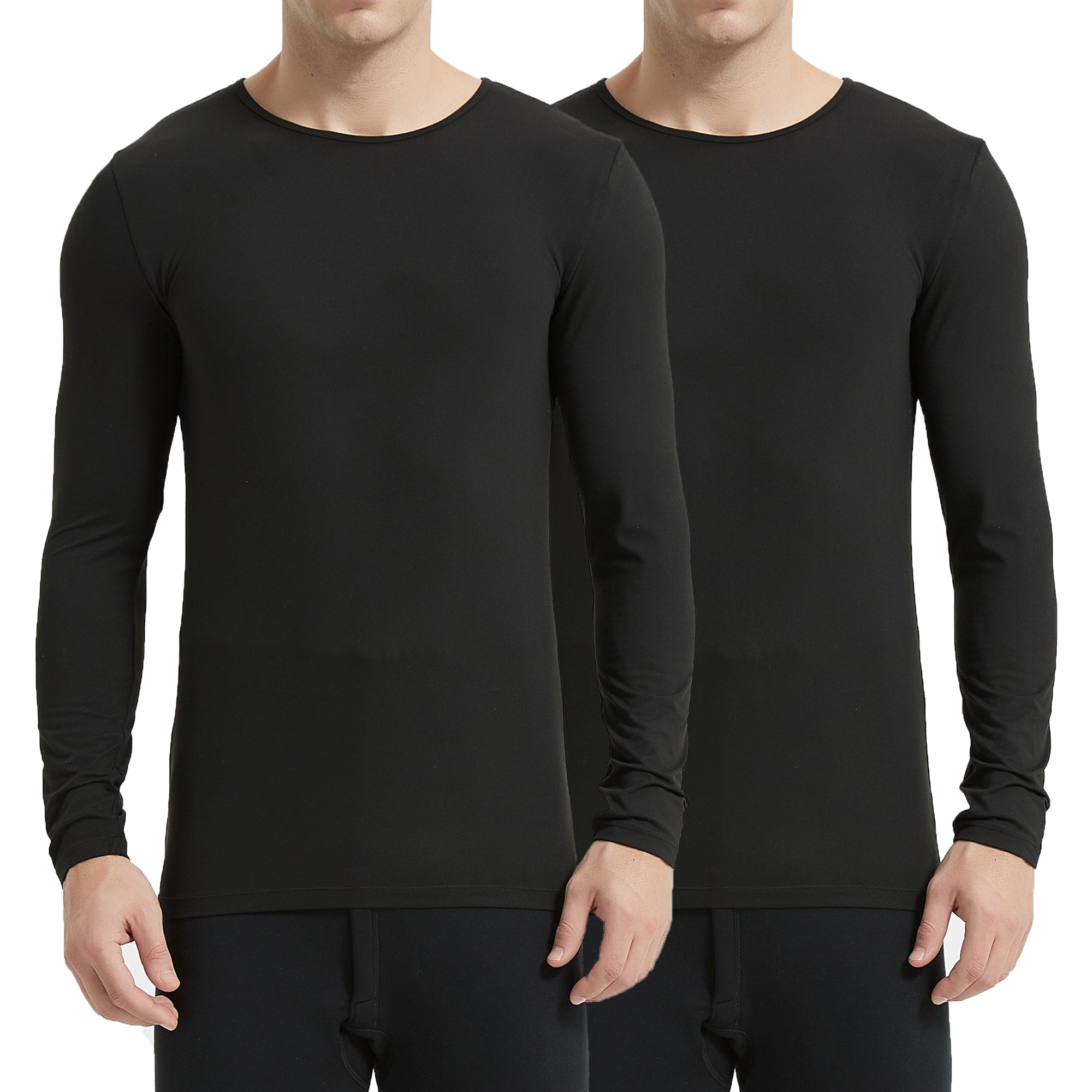 frueo 2 Pack Men's Inner Fleece Thermal Underwear Soft Warm Top