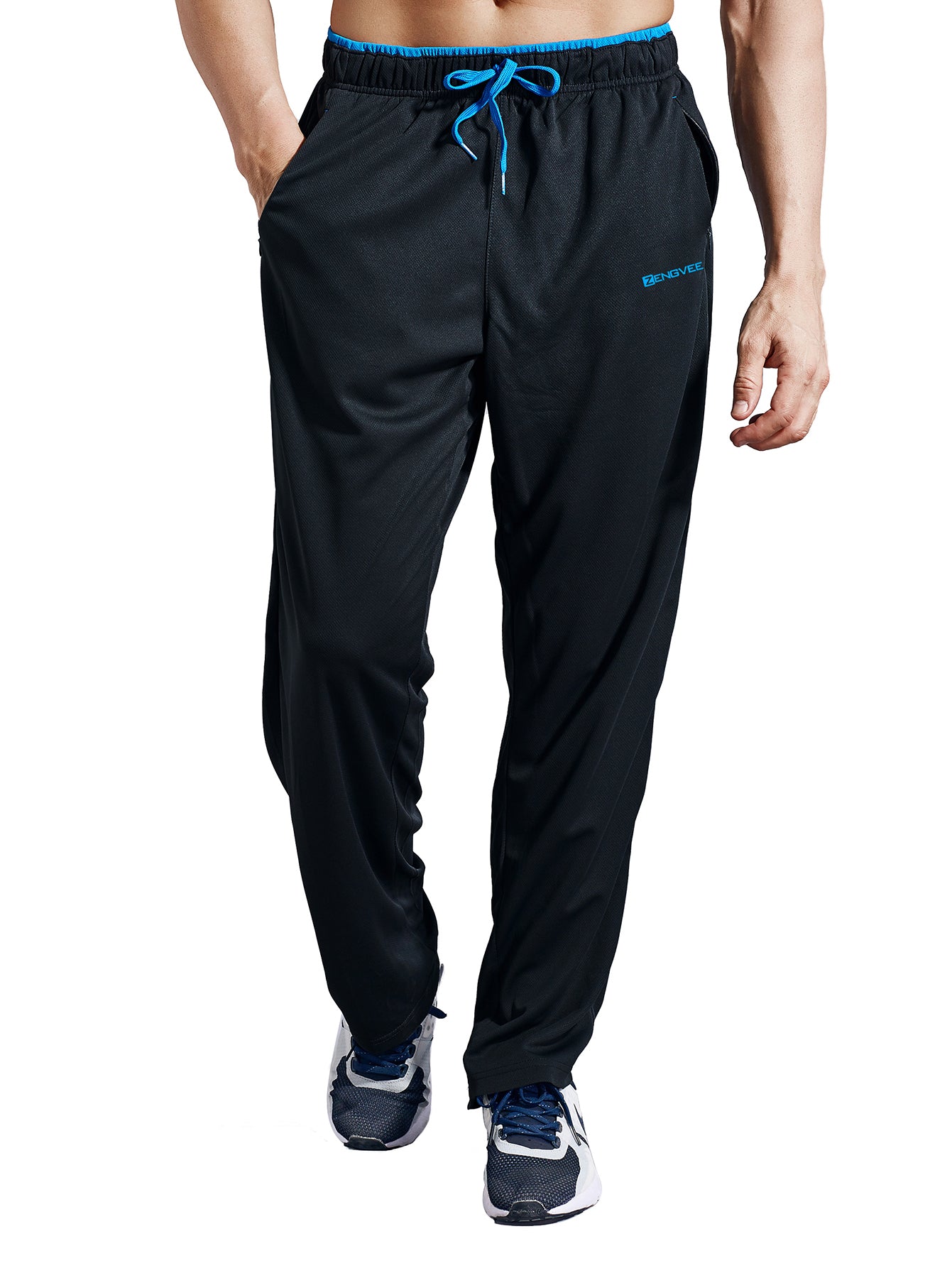 Men's Sweatpants with Zipper Pockets Open Bottom Athletic Pants