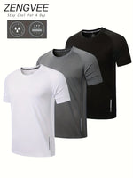 ZENGVEE 3pcs Breathable T-shirts with Reflective Stripes for Men