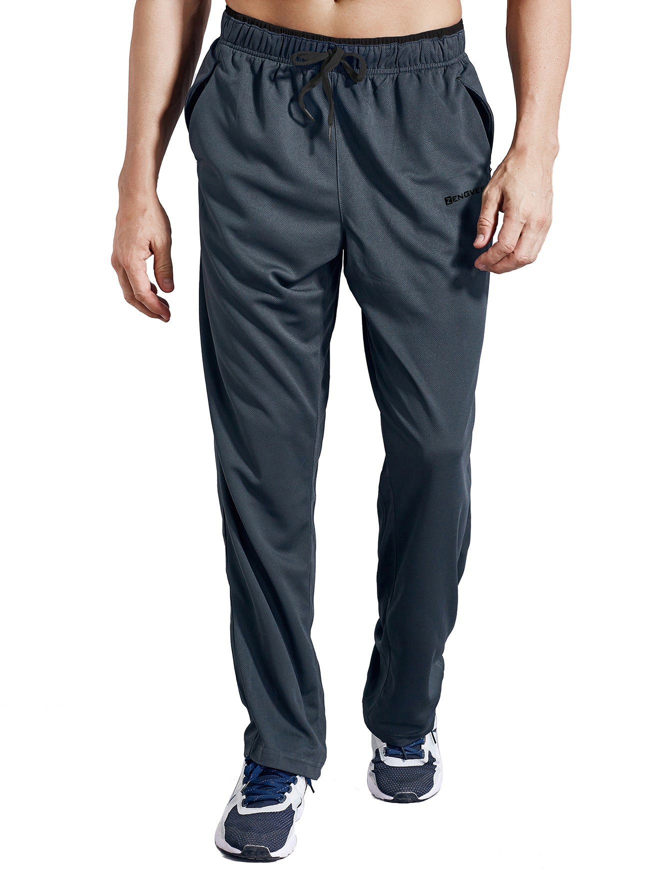 Men's Sweatpants with Zipper Pockets Open Bottom Athletic Pants