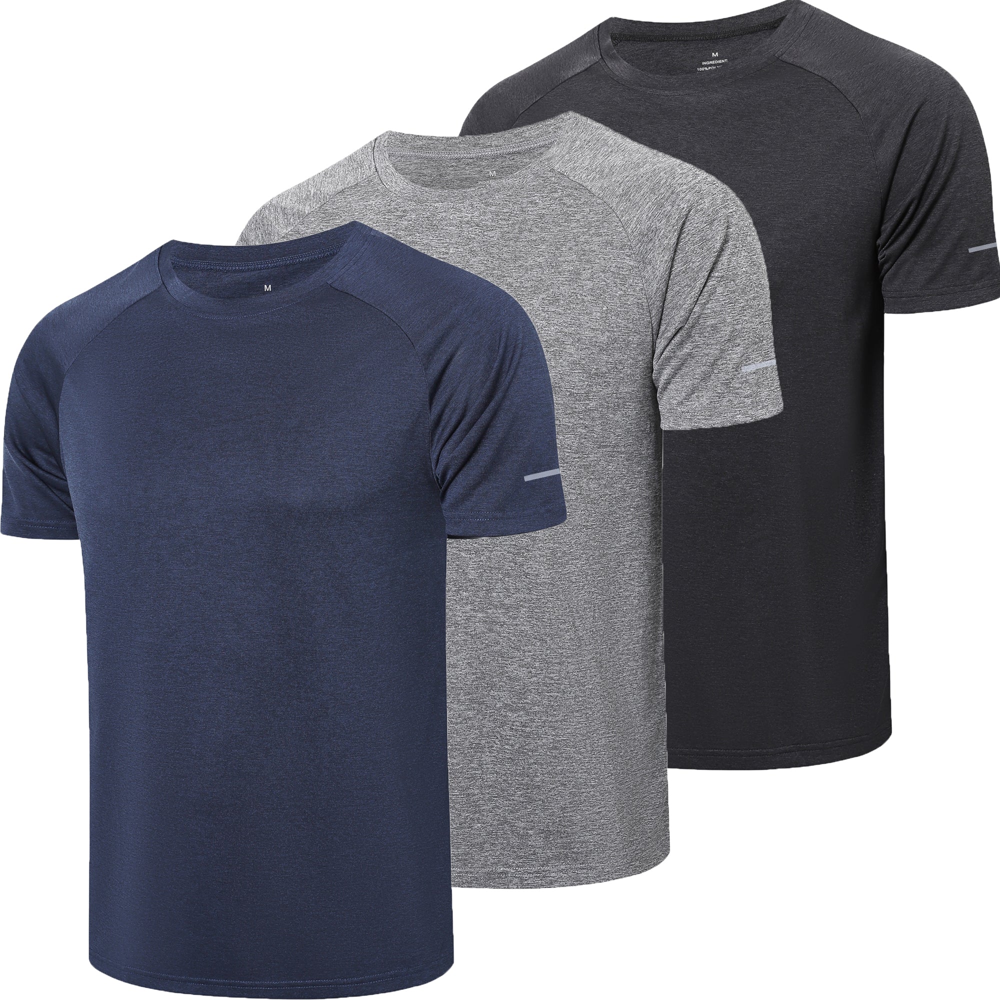 frueo Men's 3 Pack Workout Shirts Moisture Wicking Short Sleeve Athletic T-Shirts