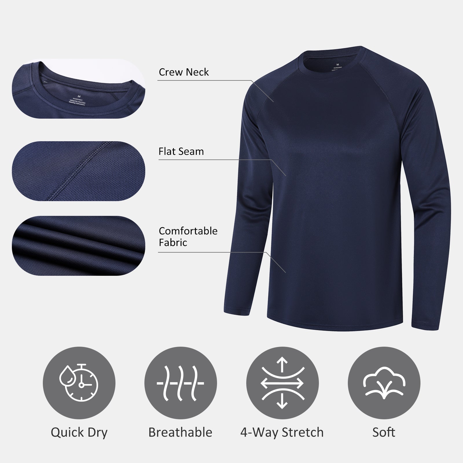 Mens Long Sleeve T-Shirts for Men 5 Pack Sports Gym T Shirts Breathable Quick Dry Running Athletic Performance Activewear Tops