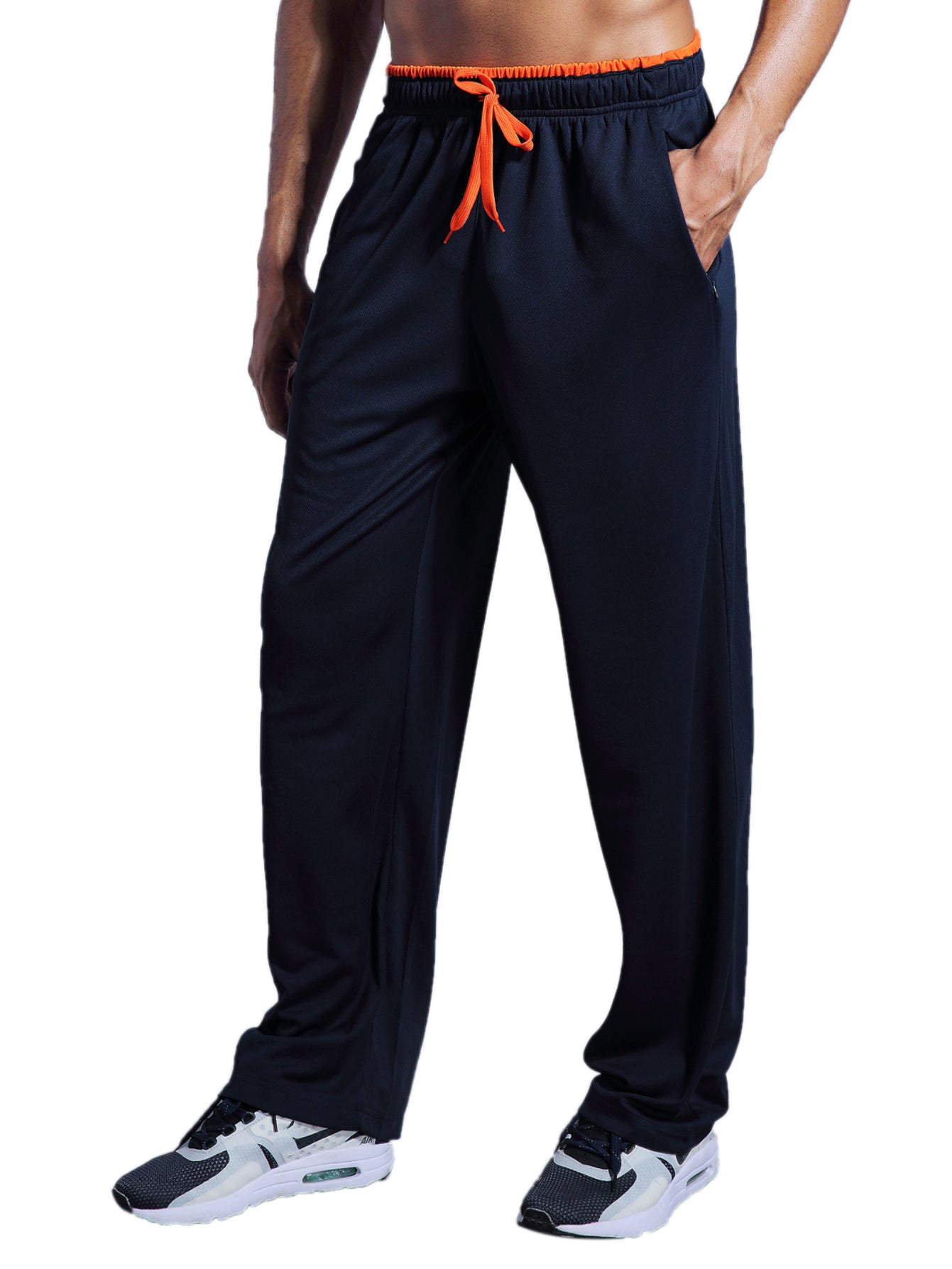 Men's Sweatpants with Zipper Pockets Open Bottom Athletic Pants