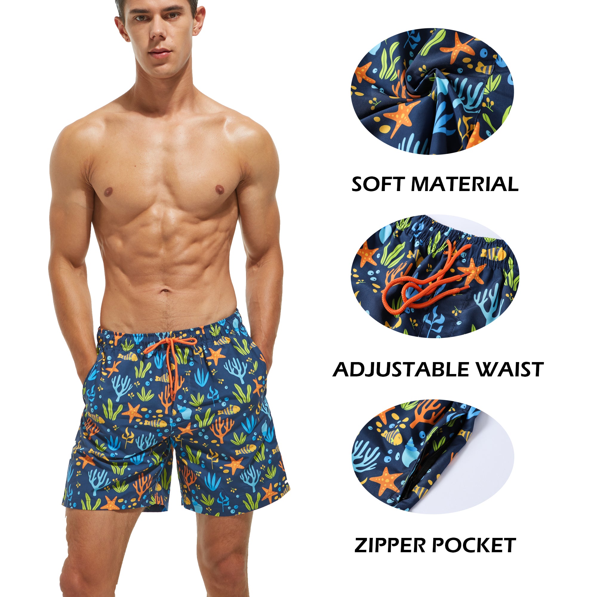 frueo 2 in 1 Swimming Trunks Men with Zipper Pocket Beach Shorts