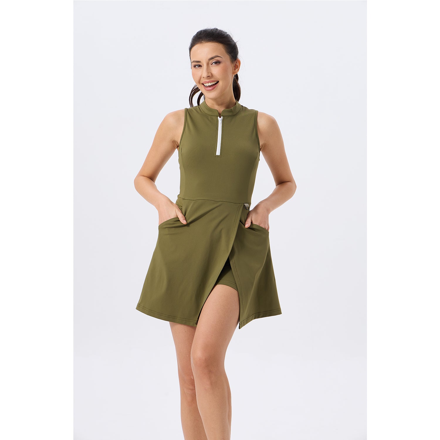 Women's Golf Dress with Shorts Zip Up Quick Dry Sleeveless Pockets Tennis Workout Dresses