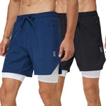 frueo 2 Pack 2 in 1 Mens Running Shorts with Zipper Pocket