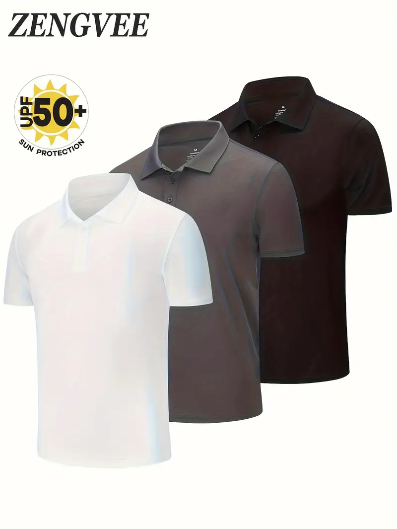 3 Pack Men's Polo Shirts Short Sleeve Quick Dry Breathable Golf Polo Shirts