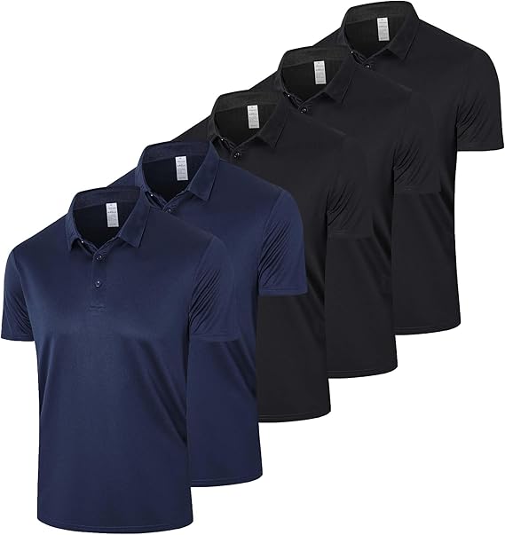 5 Pack Polo Shirts for Men Performance Short Sleeve Golf Moisture Wicking Athletic Collar Tops