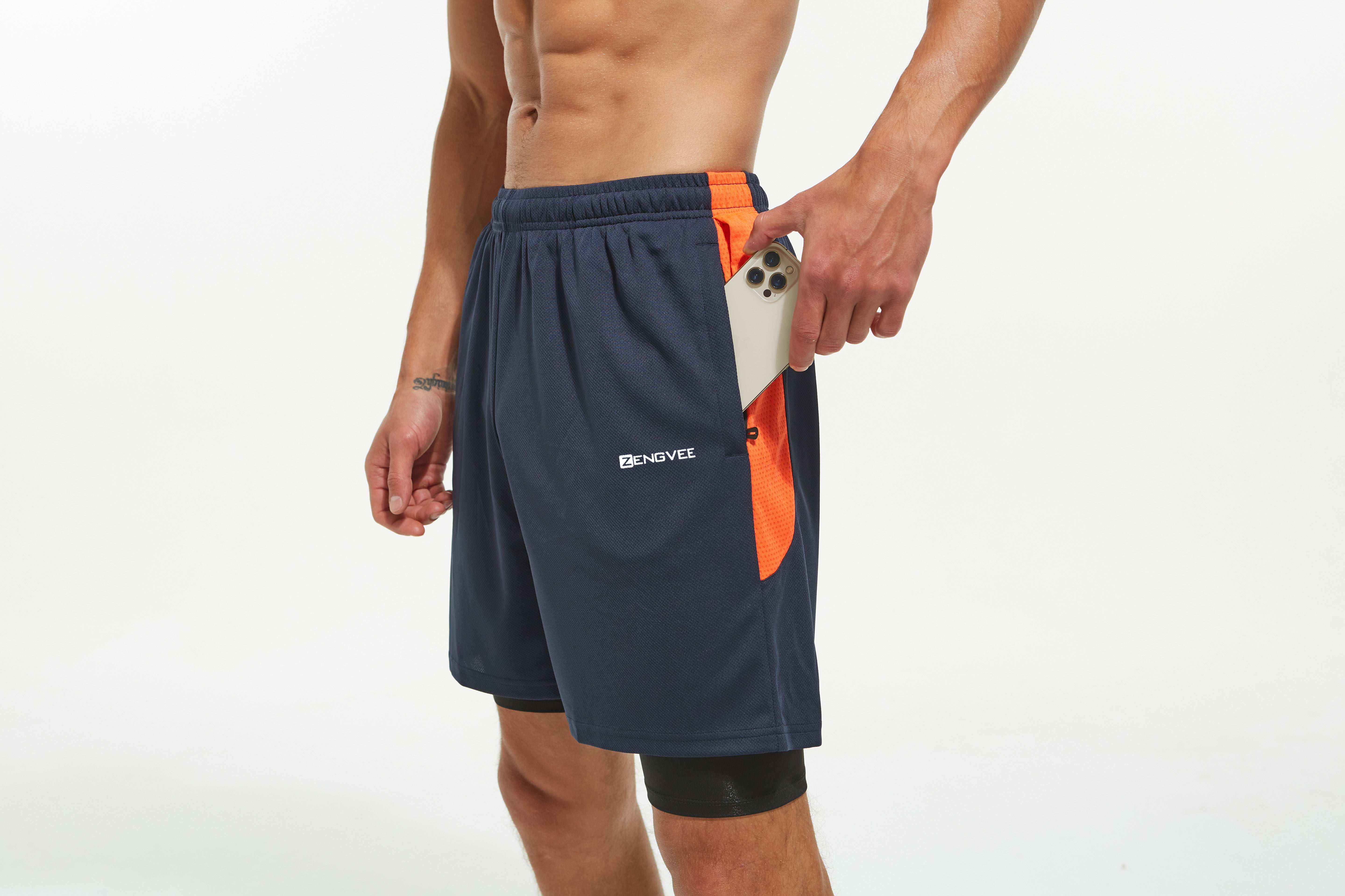 2 Pack 2 in 1 Mens Running Shorts with Zipper Pocket