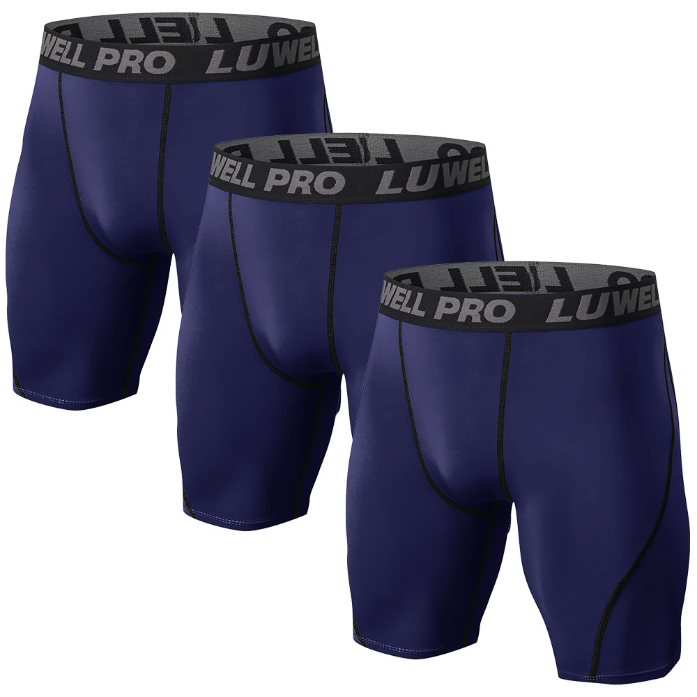 LUWELL PRO 3 Pack Compression Shorts Mens Quick Dry Running Shorts