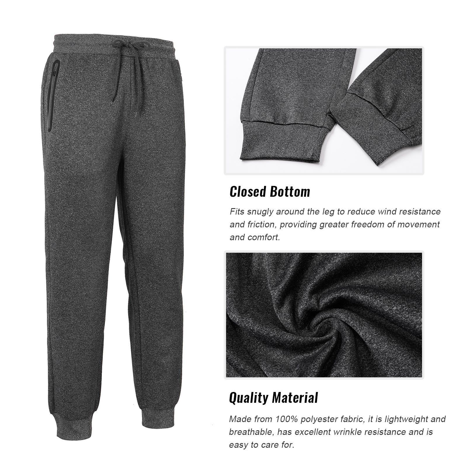 2 Pack Men's Joggers Tracksuit Bottoms Pants Track Pants for Men Sports Sweatpants Long Jogging Training Trousers Zip Pockets