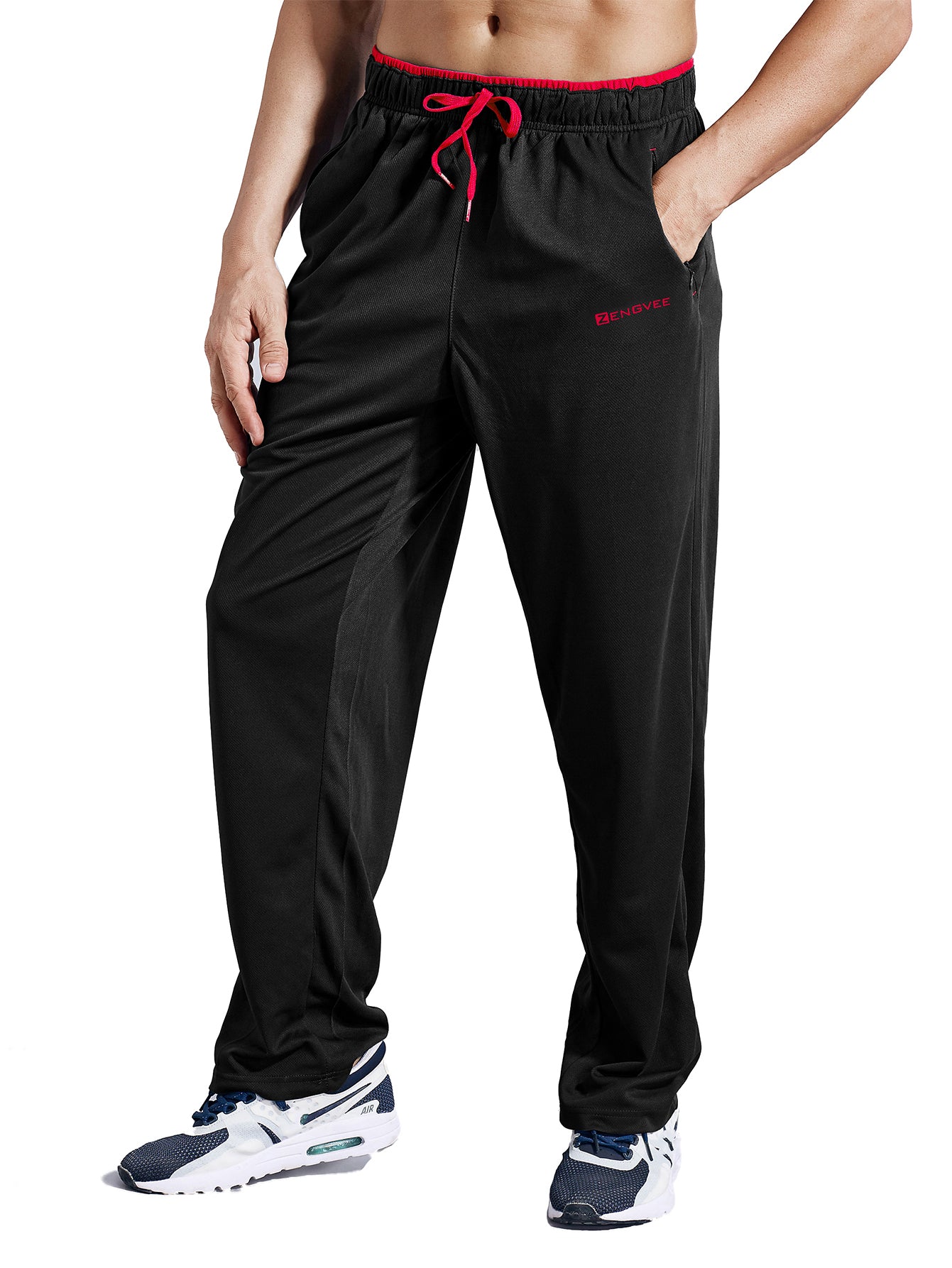 Men's Sweatpants with Zipper Pockets Open Bottom Athletic Pants