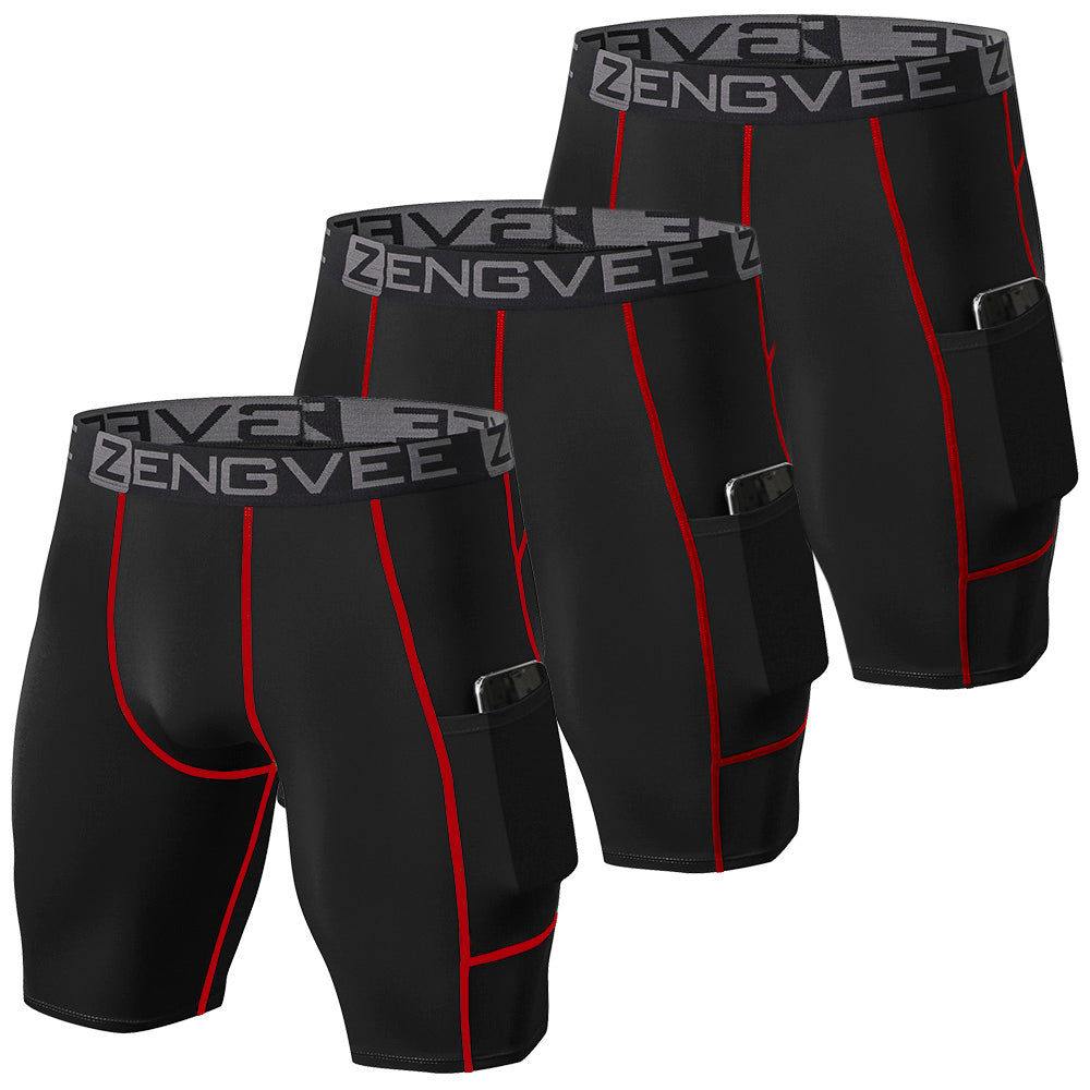 ZENGVEE Compression Shorts Men 3 Pack with Pocket Running Short