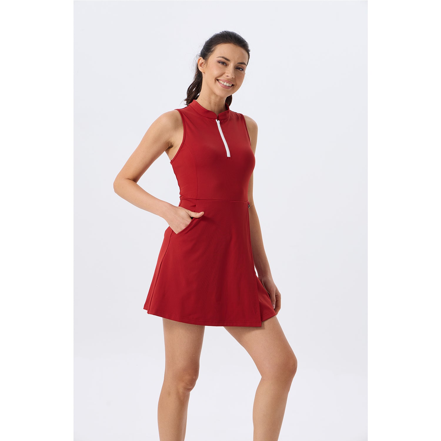 Women's Golf Dress with Shorts Zip Up Quick Dry Sleeveless Pockets Tennis Workout Dresses